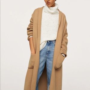 NWT MANGO Coatigan Long Cardigan Tan Beige Brown S